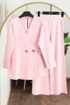 Çift Düğmeli Merserize Pantolonlu Triko Takım Açık Pembe
