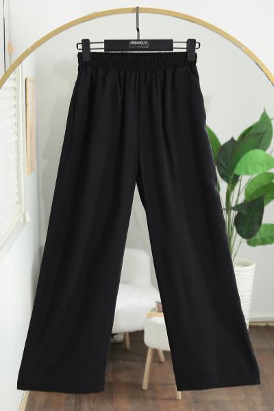 Beli Lastikli Bol Paça Tesla Modal Pantolon Siyah