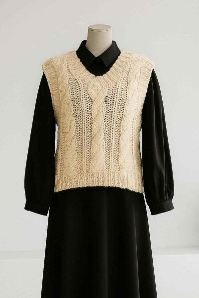 El Örgüsü Vıktorıa Triko Süveter Bej