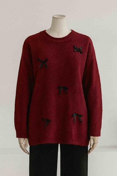 Kurdela Fiyonk Detaylı Yumoş Angora Kazak Bordo