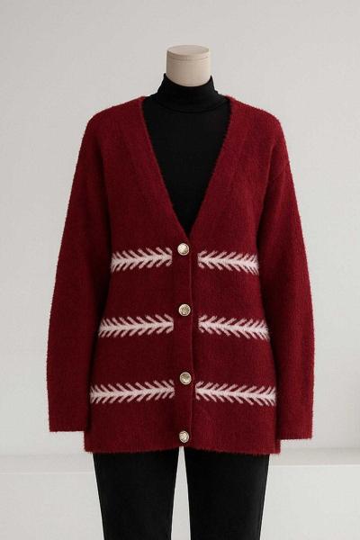İnci Dört Düğmeli Yumoş Angora Hırka Bordo
