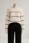 Bisiklet Yaka Enine Çizgili Yumoş Angora Tunik Krem