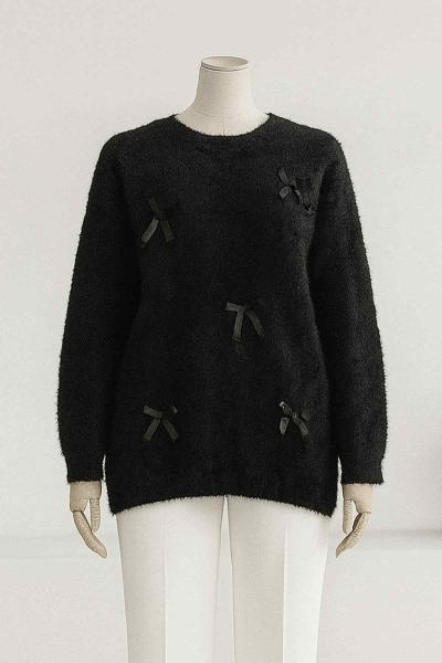 Kurdela Fiyonk Detaylı Yumoş Angora Kazak Siyah