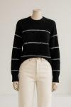 Bisiklet Yaka Enine Çizgili Yumoş Angora Tunik Siyah