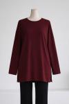Kalp Nakışlı Yırtmaçlı Modal İkiip Tunik Bordo