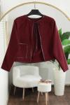 Çift Cepli Biyeli Kaşe Kısa Ceket Bordo