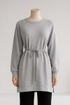Sıfır Yaka İnce Kuşaklı Uzun Modal İkiip Tunik Gri