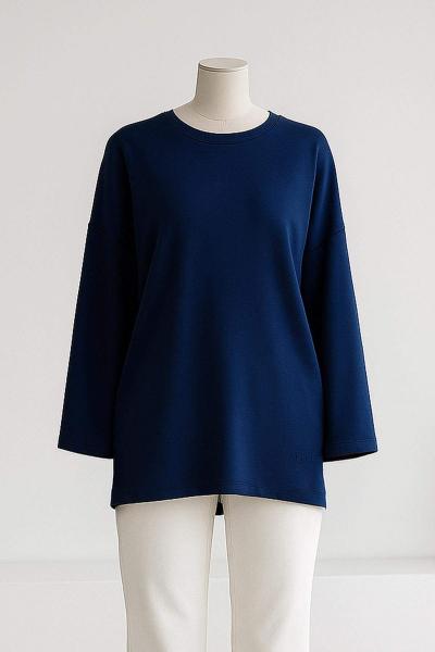 Kalp Nakışlı Yırtmaçlı Modal İkiip Tunik Lacivert