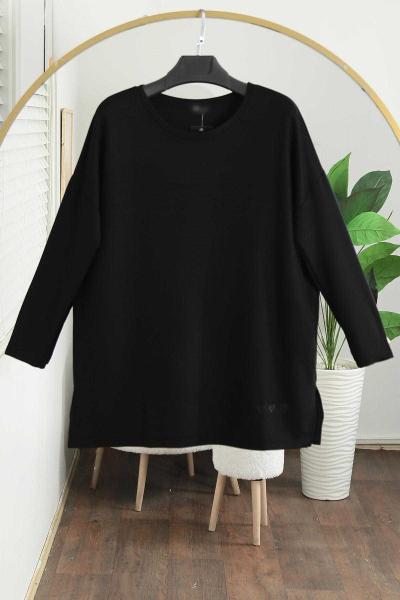 Kalp Nakışlı Yırtmaçlı Modal İkiip Tunik Siyah