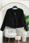 Çift Cepli Biyeli Kaşe Kısa Ceket Siyah