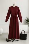 Serpme Taş Detaylı Merserize Elbise Bordo