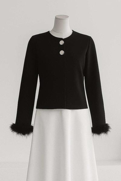 Kolları Tüylü İki Düğmeli Kısa Triko Hırka Siyah