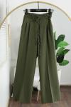 Çift Bağlamalı Bol Paça Dabıl Pantolon Haki