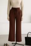 Çift Bağlamalı Bol Paça Dabıl Pantolon Sütlü Kahve