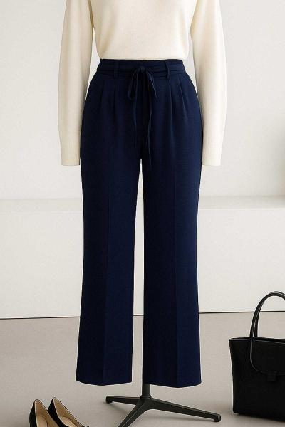 Çift Bağlamalı Bol Paça Dabıl Pantolon Saks