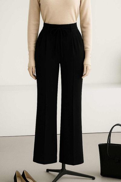 Çift Bağlamalı Bol Paça Dabıl Pantolon Siyah