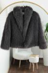 Şal Yaka Astarlı Kürk Mont Antrasit