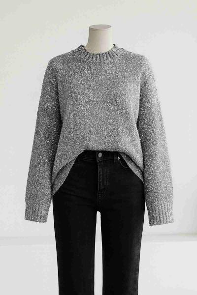 Sim Detaylı Triko Tunik Gümüş