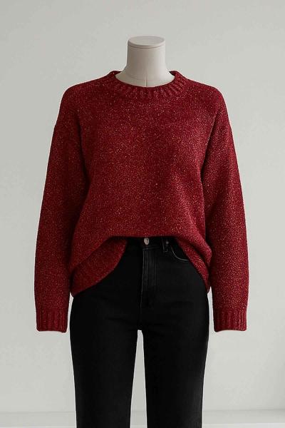 Sim Detaylı Triko Tunik Kırmızı