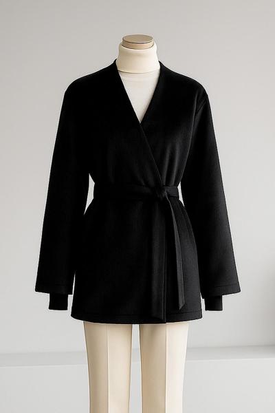 Yandan Fiyonk Bağlamalı Tay Tüyü Hırka Siyah