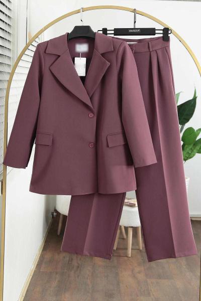 Çift Düğmeli Dabıl Pantolonlu Takım Gül