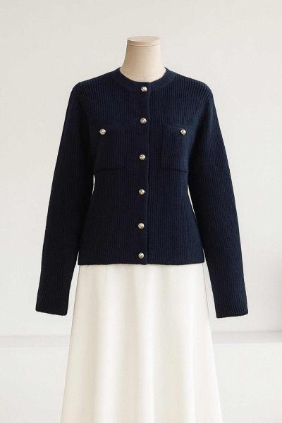 Çift Cepli Fitilli Triko Hırka Lacivert