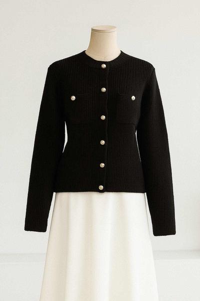 Çift Cepli Fitilli Triko Hırka Siyah