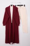 Bornoz Yaka Sakal Uzun Hırka Bordo