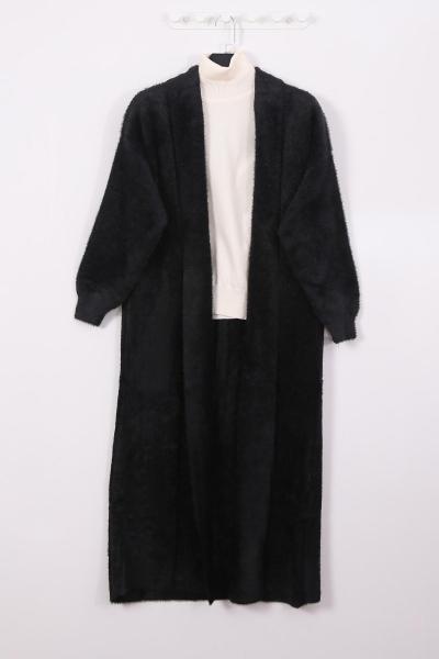 Bornoz Yaka Sakal Uzun Hırka Siyah