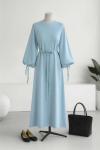 Kolları Bağlamalı İnce Kuşaklı Modal İkiip Elbise Bebe Mavi