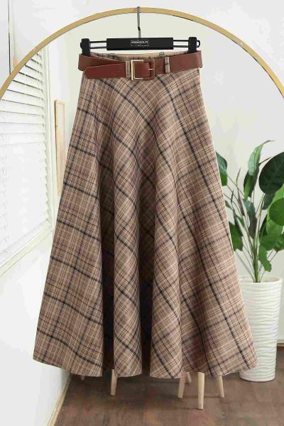 Kemerli Ekose Çan Etek Bej