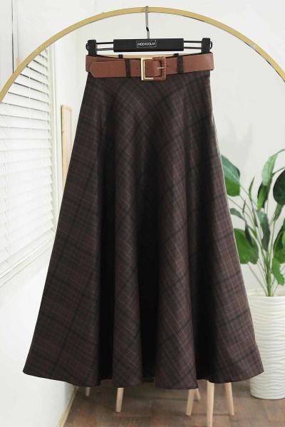 Kemerli Ekose Çan Etek Kahve