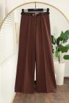 Kemerli Bol Paça Dabıl Pantolon Kahve