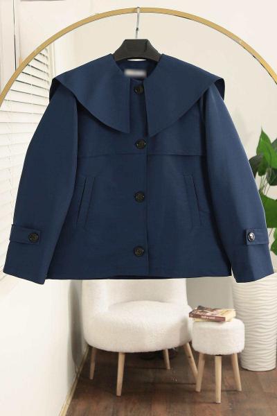 Denizci Yaka Trençkot İndigo