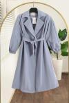 Kol Uçları Lastikli Kuşaklı Trençkot Açık Mavi