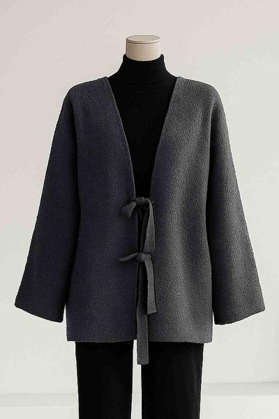 Önü İki Bağlamalı Buklet Ceket Antrasit