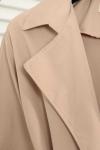 Kol Uçları Lastikli Kuşaklı Trençkot Bej