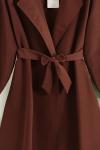 Kol Uçları Lastikli Kuşaklı Trençkot Kahve