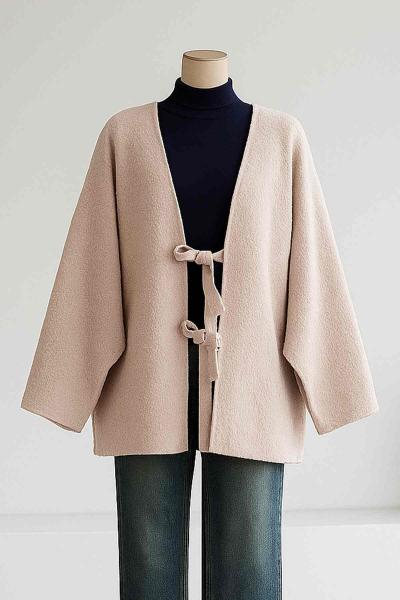 Önü İki Bağlamalı Buklet Ceket Açık Taş