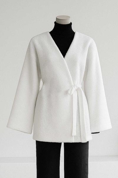 Yandan Bağlamalı Buklet Ceket Ekru