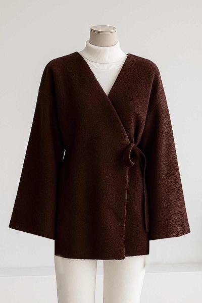 Yandan Bağlamalı Buklet Ceket Kahve