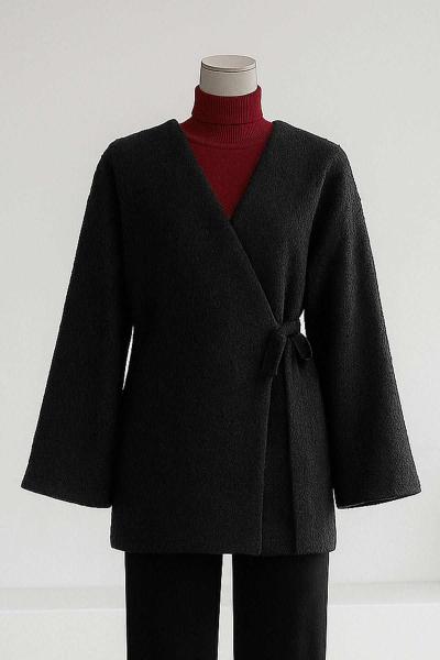 Yandan Bağlamalı Buklet Ceket Siyah