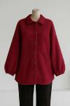 Kolucu Lastikli Çift Cepli Düğmeli Buklet Ceket Bordo