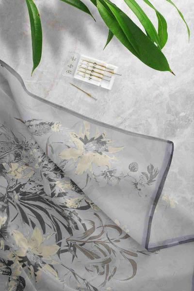 Sofistik Çiçek Desenli Eşarp Füme