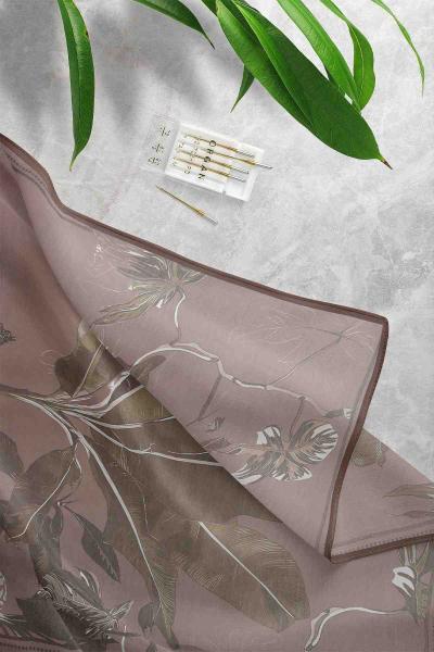 Büyük Yaprakl Desenli Eşarp Kahve