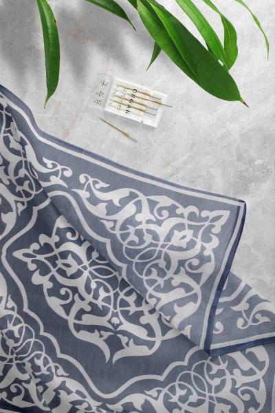 Etnik Desenli Eşarp Lacivert