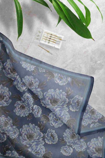 Çiçek Desenli Eşarp Lacivert