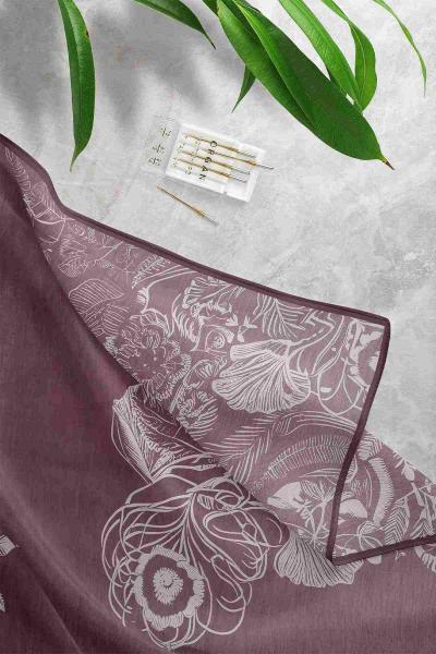 Çizgi Yaprak Desenli Eşarp Mürdüm