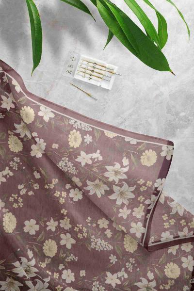 Çiçek Bahçesi Desenli Eşarp Mürdüm