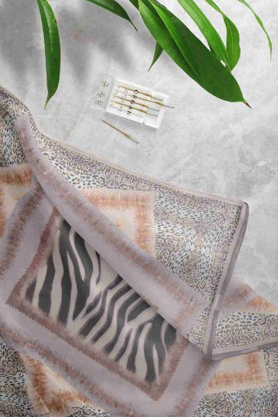 Leopar Desenli Eşarp Vizon